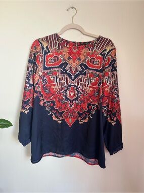 Limelight Navy & Red Printed Blouse